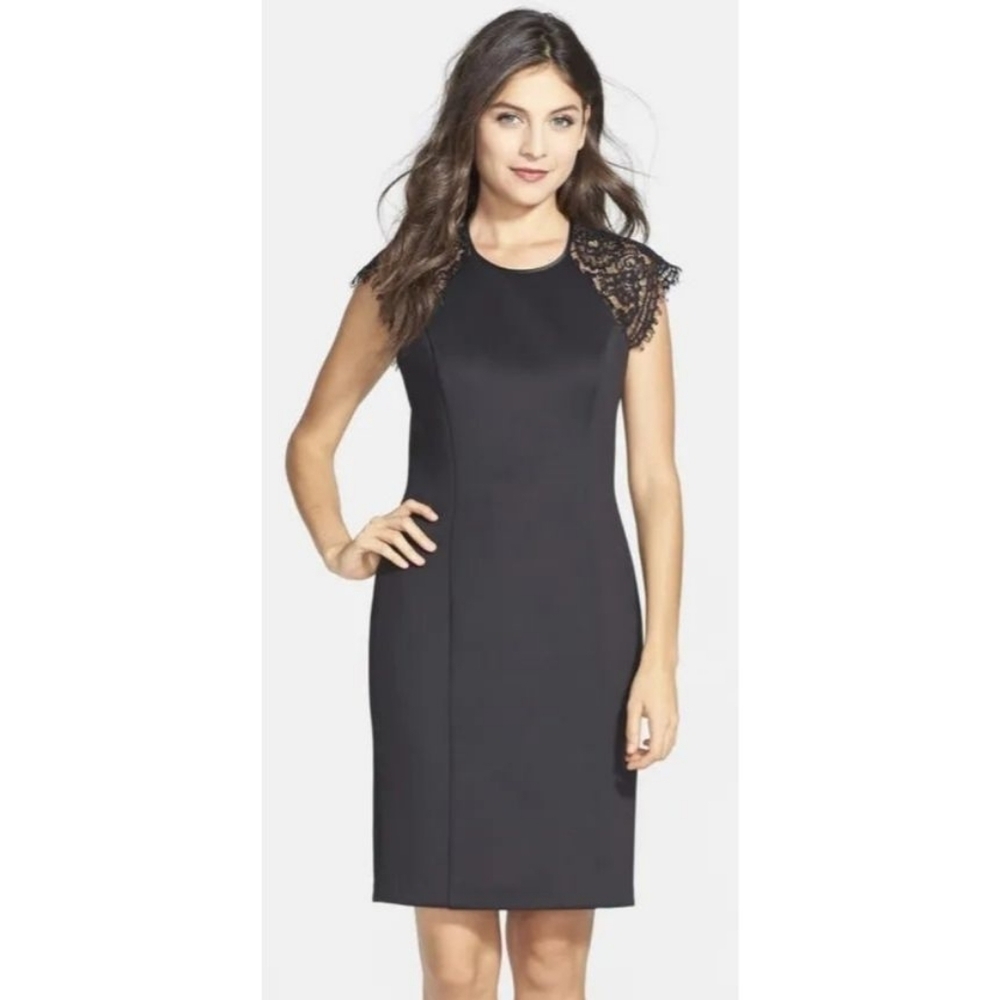 Vince Camuto Ponte Sheath Lace Cap Sleeve Dress